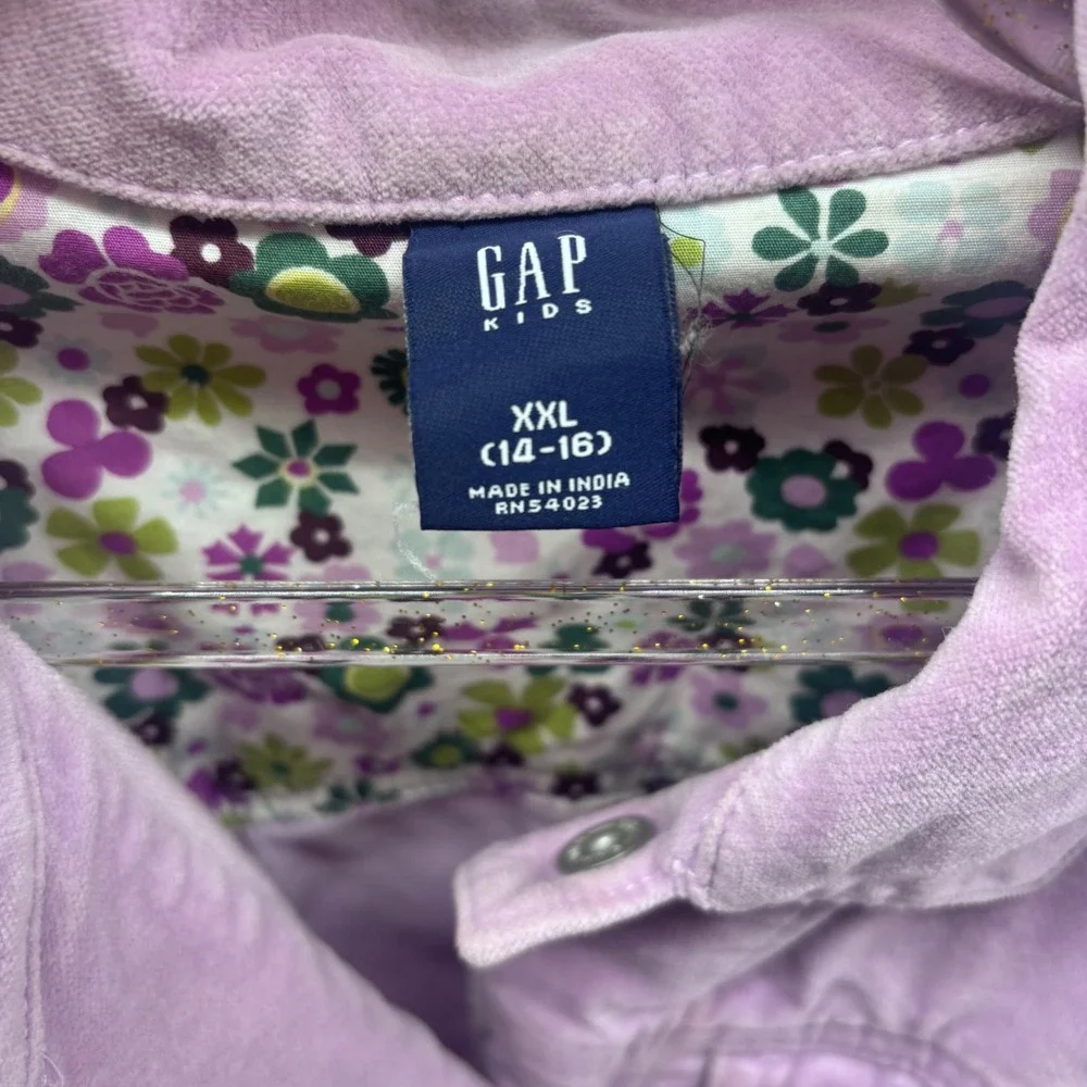 GAP‎ Kids Corduroy Jacket Lilac Purple Flower Print Lining Size XXL (14-16)